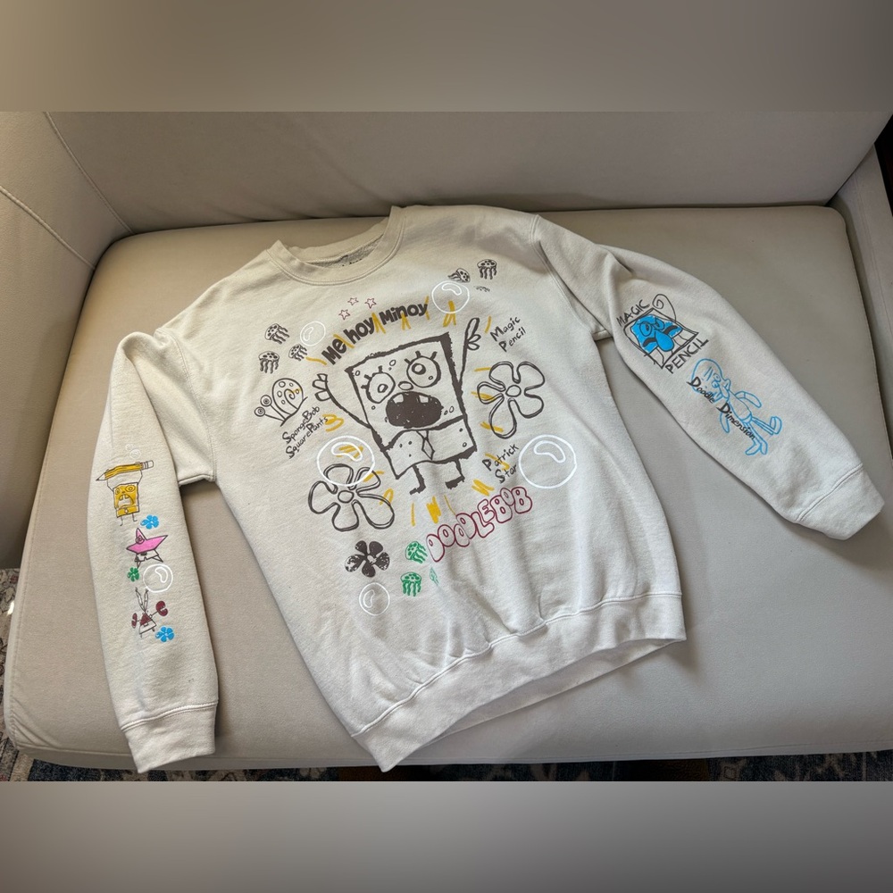 White Graphic SpongeBob Crewneck Sweatshirt